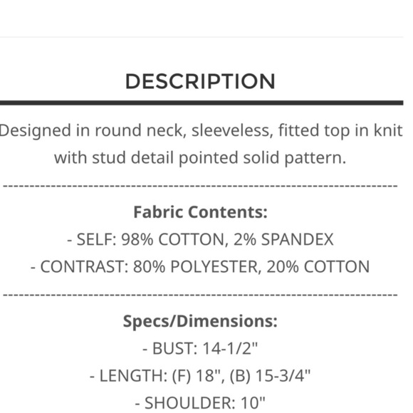 263 ❤️POL. Studded Off White Sleeveless Tank - Picture 4 of 4